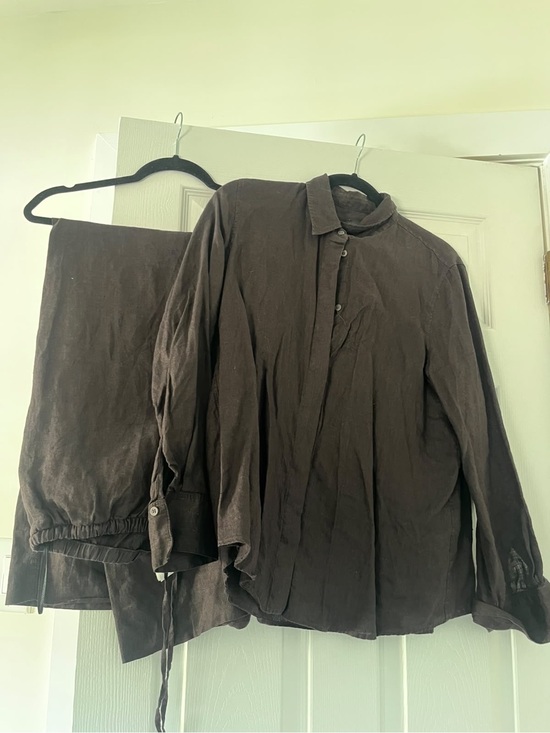 Zara Tops - Zara women’s Dark Brown linen Lightweight Button-Up Shirt and pants size XL